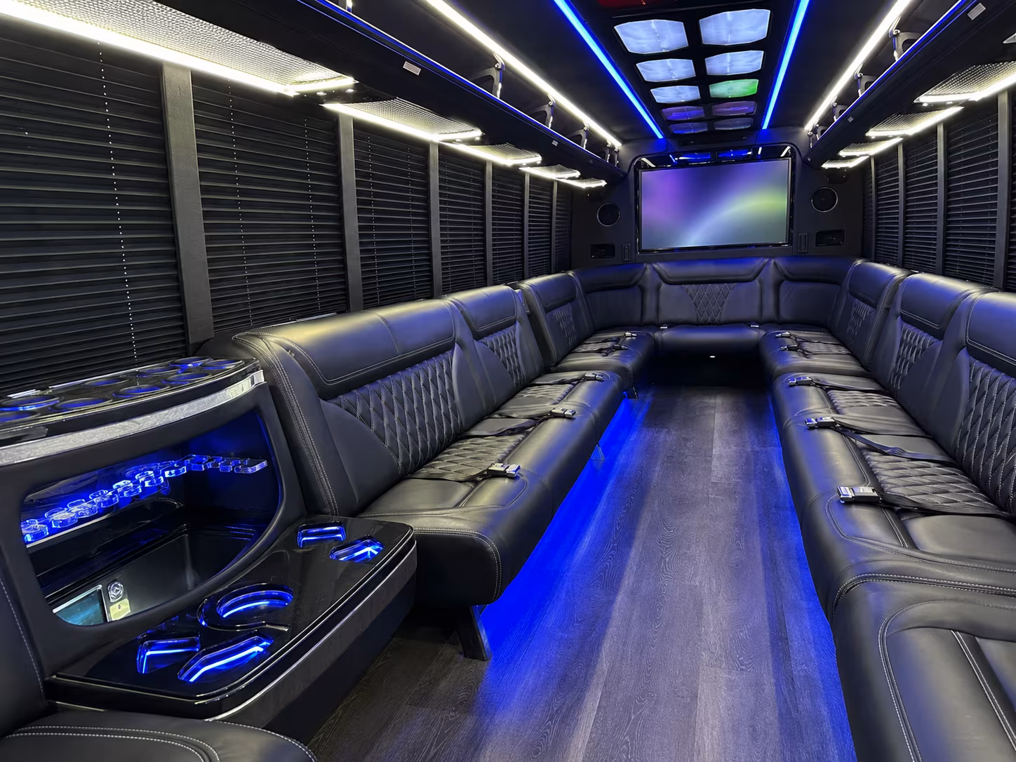 reading 20 passenger party bus inside