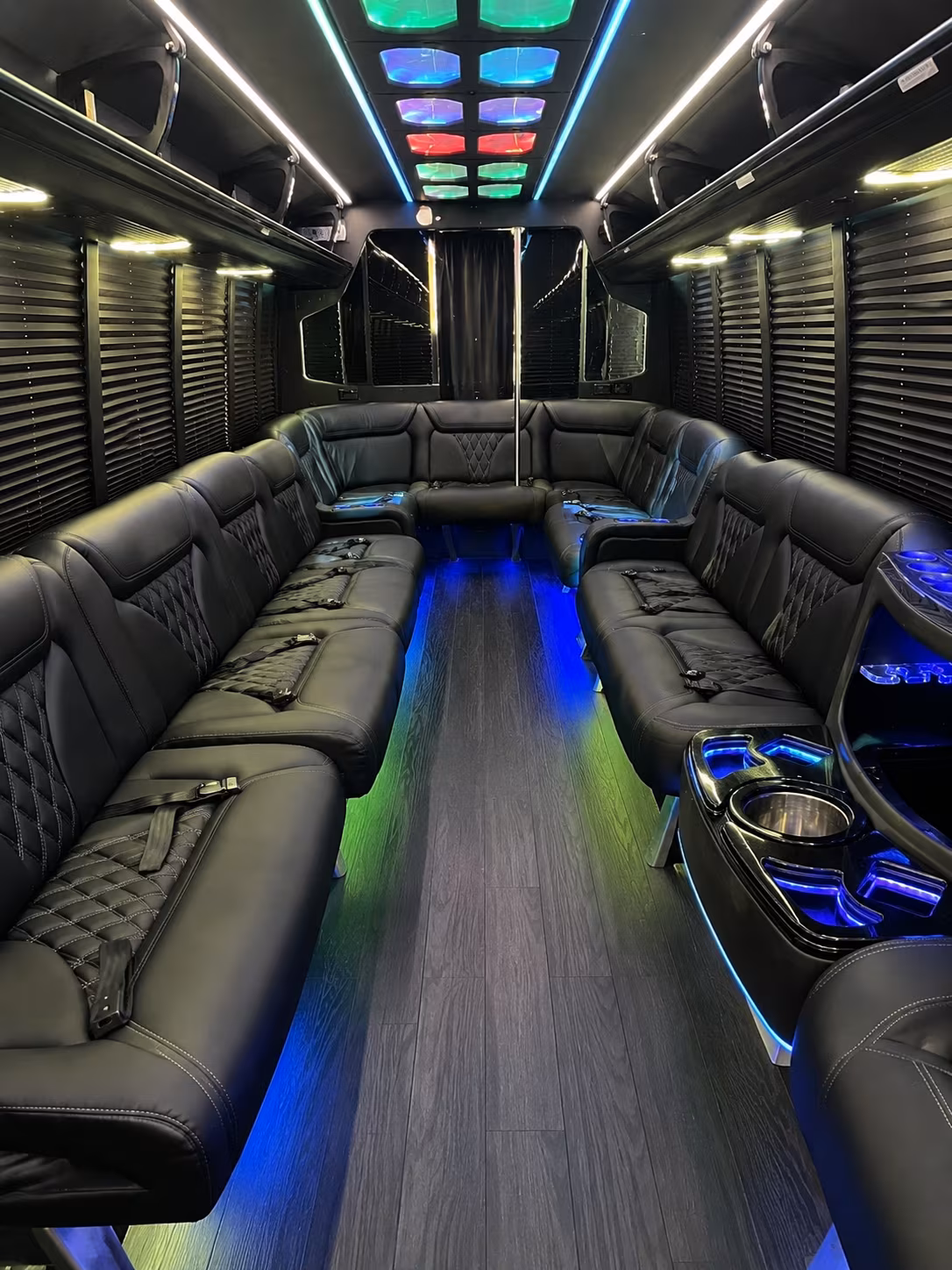 reading 20 passenger party bus interior
