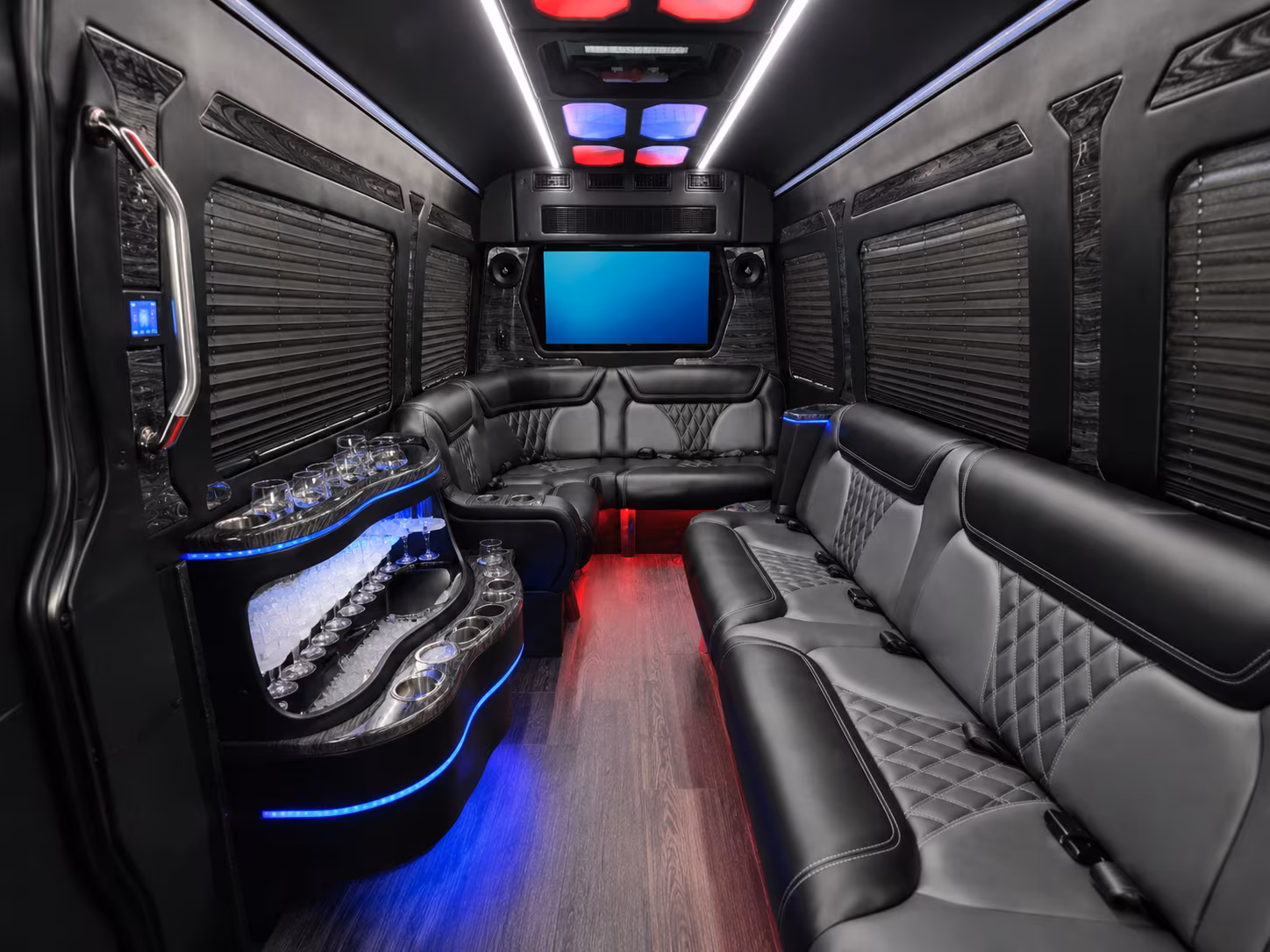 reading 30 passenger party bus inside