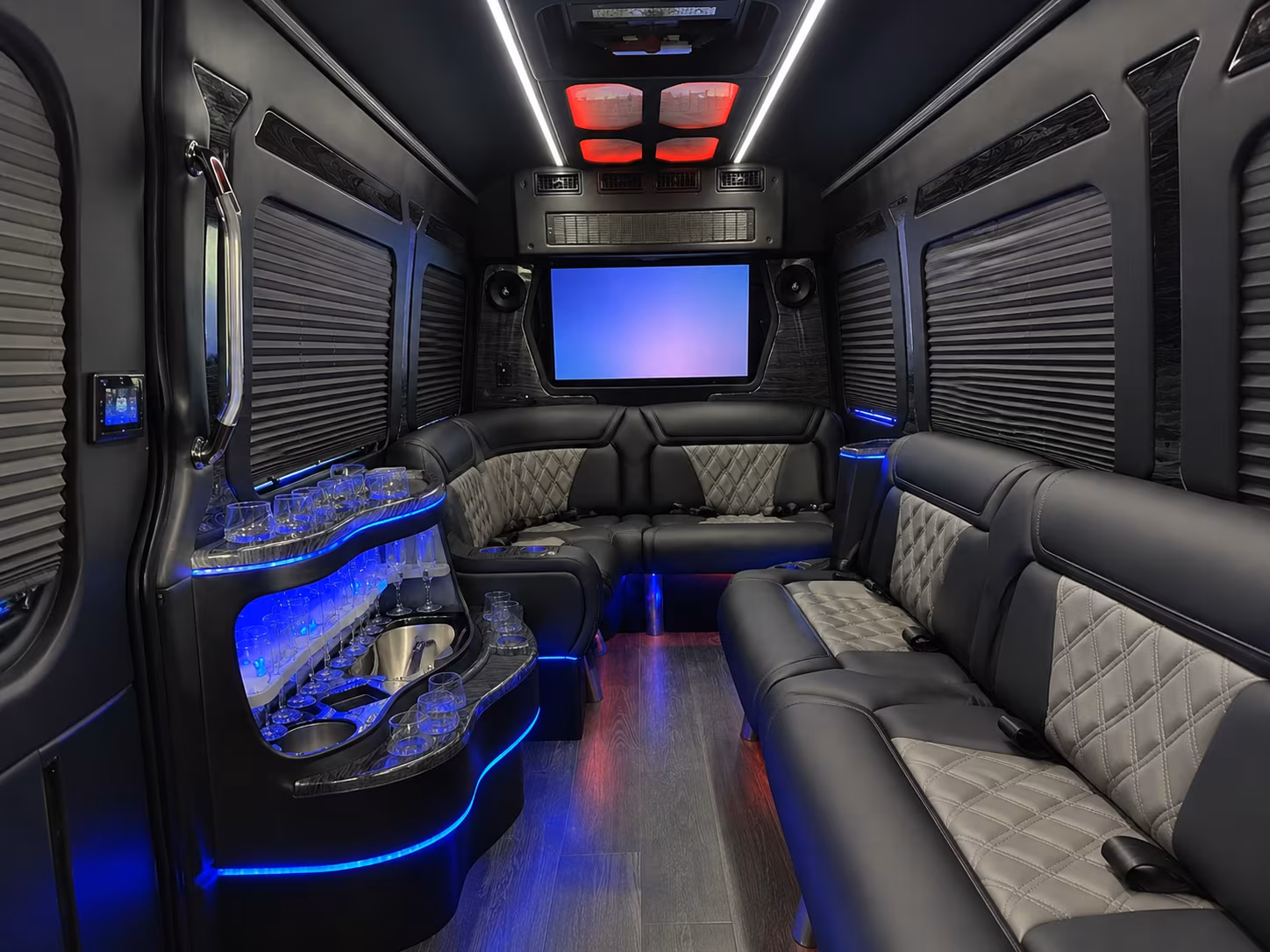 reading 40 passenger party bus inside