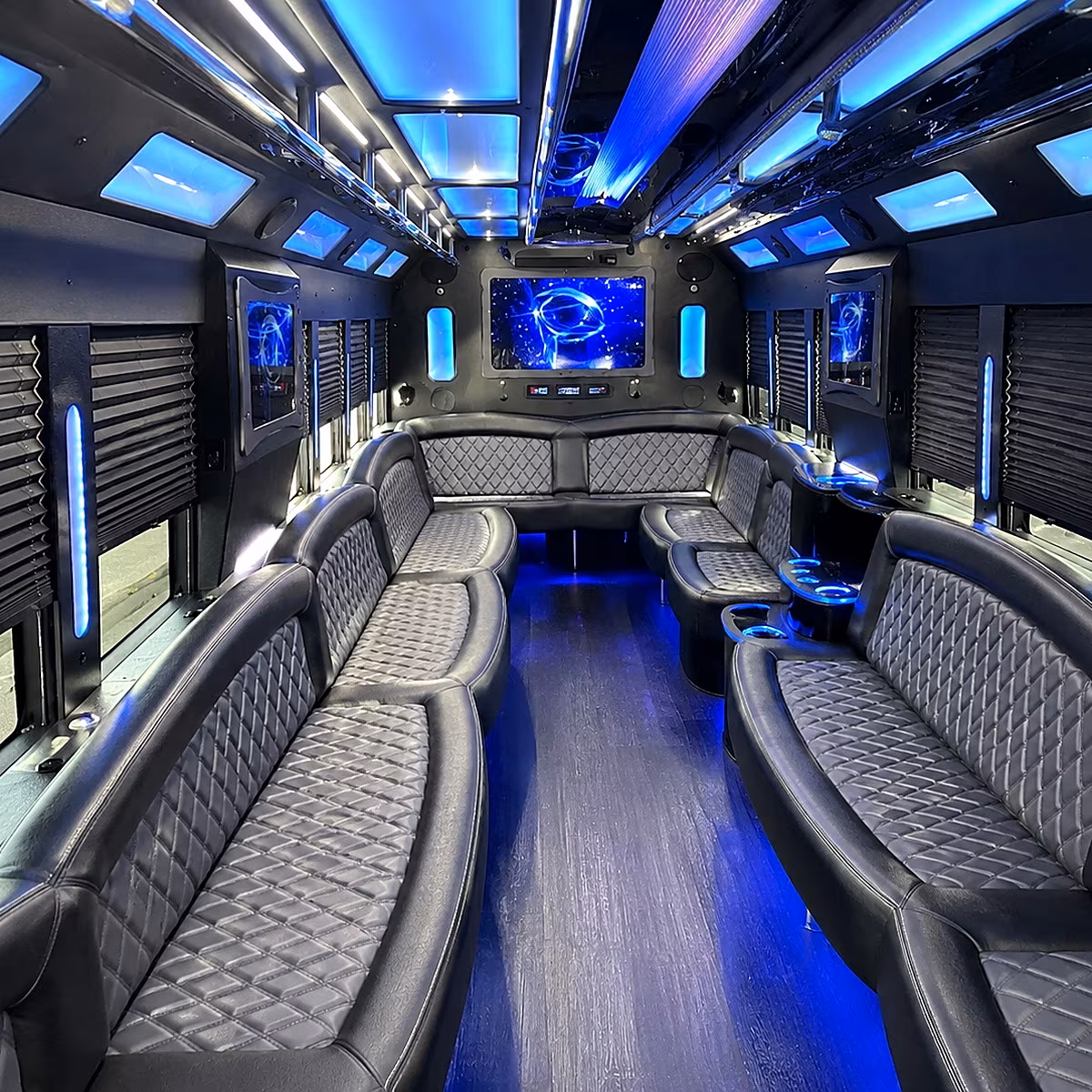 reading 50 passenger party bus interior
