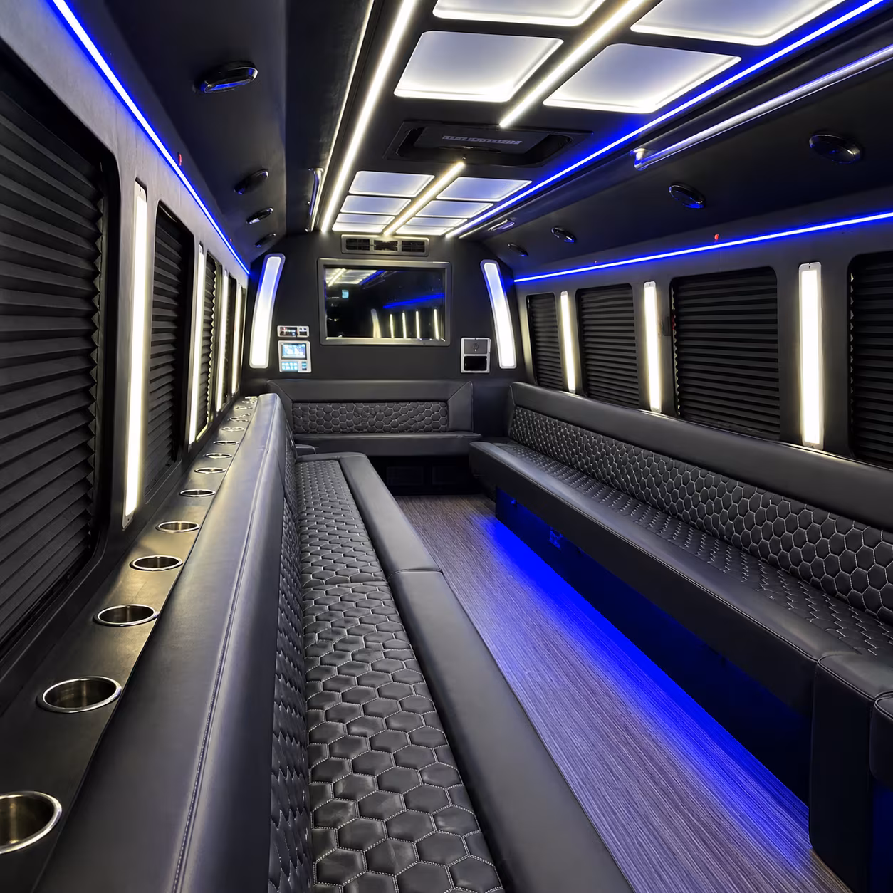 reading party bus rental interior
